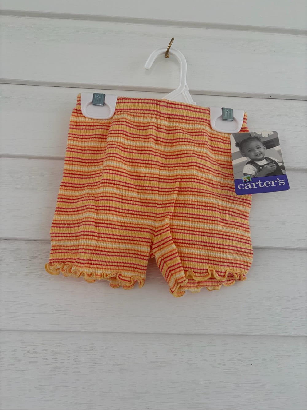 Carter’s Vintage Baby Shorts 9–12M NWT Smocked Stripe Y2K Cotton